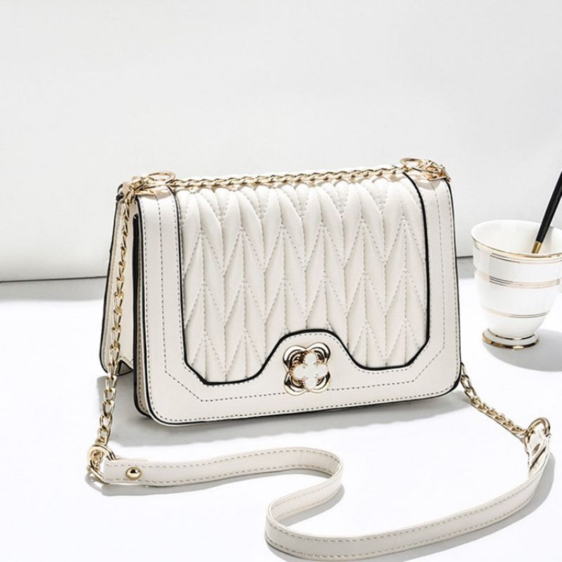 Plain Chain Rektangel Pu Crossbody Tasker