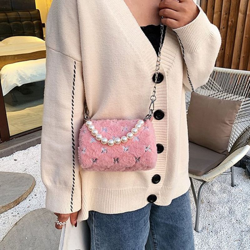 Pu Chain Circular Vinter Crossbody Tasker