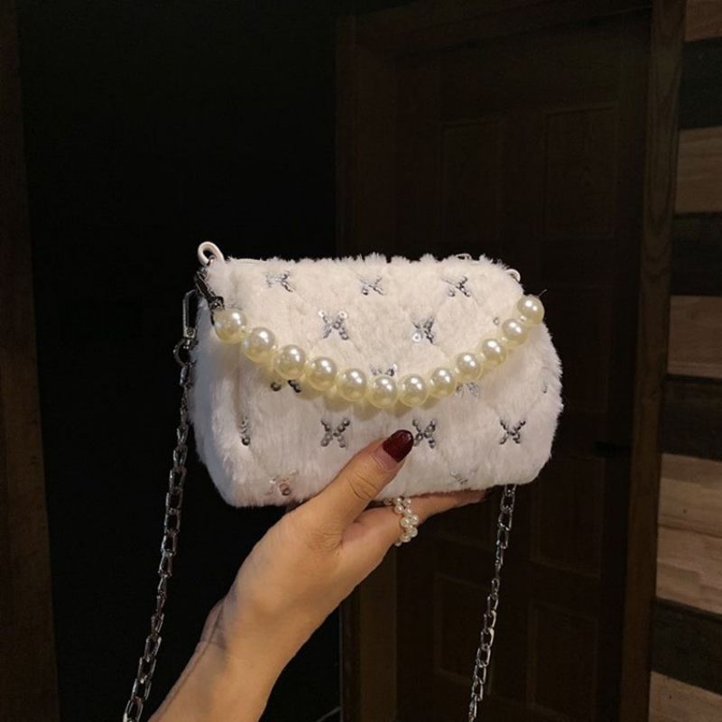 Pu Chain Circular Vinter Crossbody Tasker