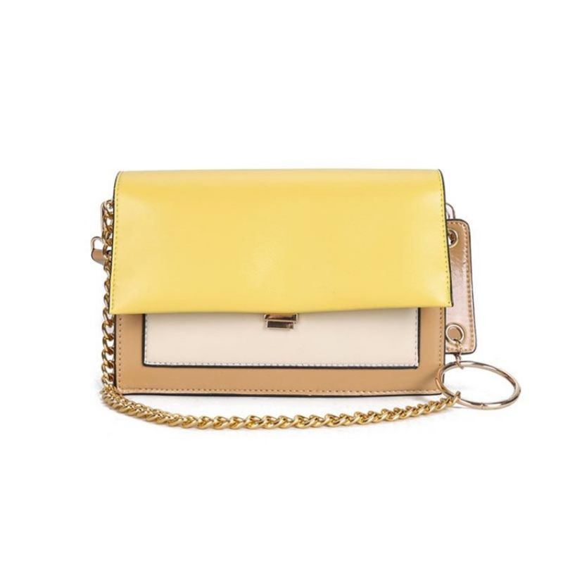 Pu Color Block Chain Rektangle Crossbody Tasker