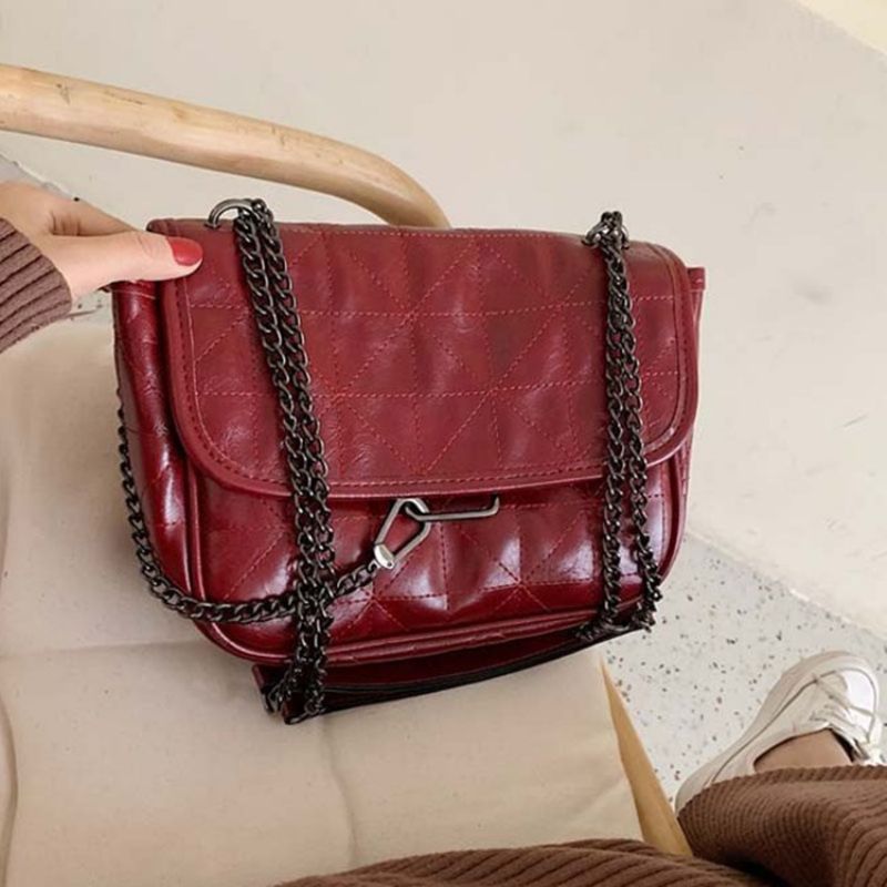 Pu Plaid Tråd Rektangle Crossbody Tasker