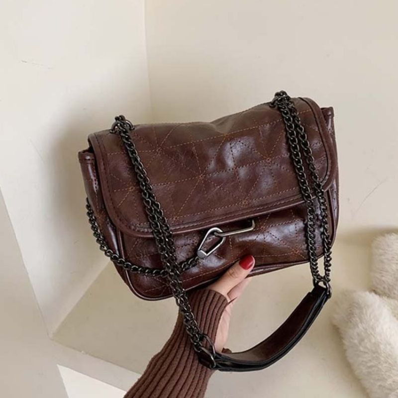 Pu Plaid Tråd Rektangle Crossbody Tasker