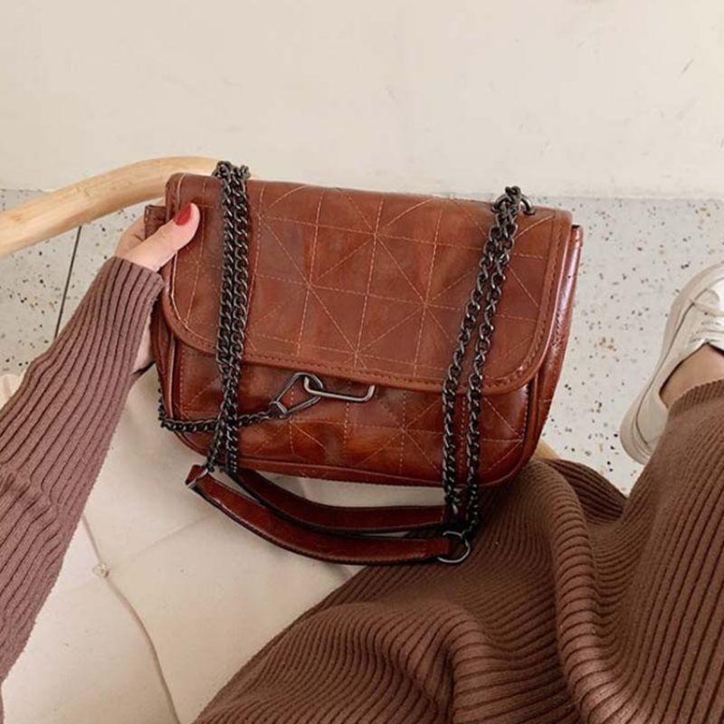 Pu Plaid Tråd Rektangle Crossbody Tasker