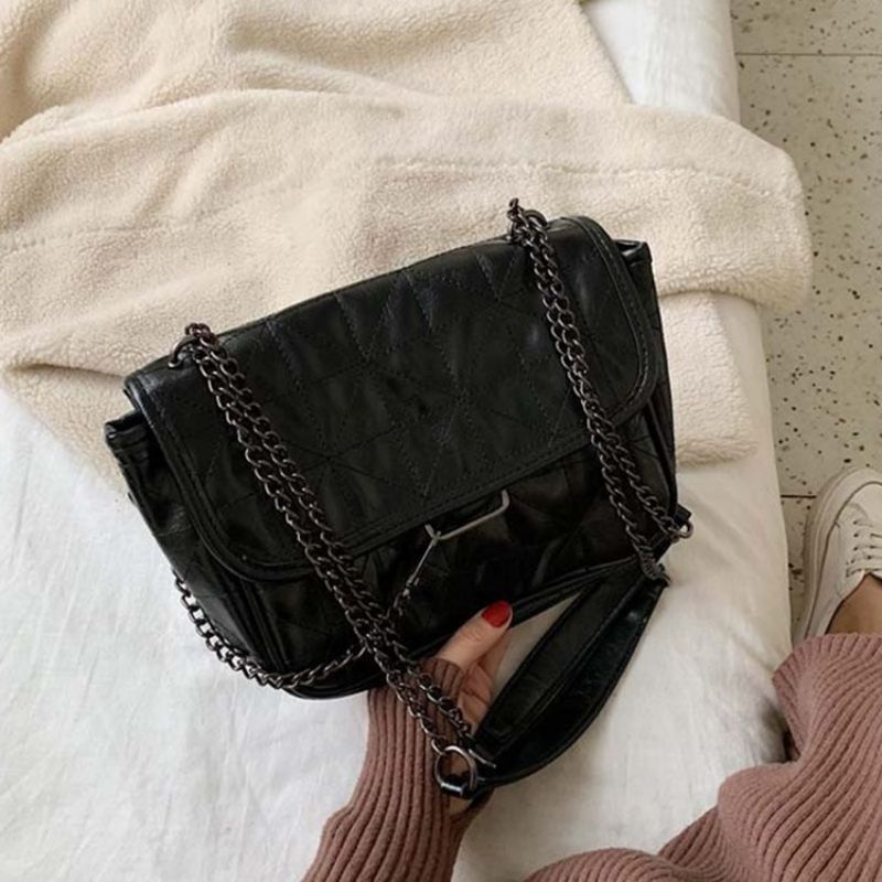 Pu Plaid Tråd Rektangle Crossbody Tasker