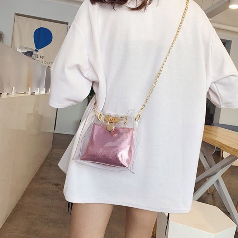 Pu Plain Chain Square Crossbody Tasker