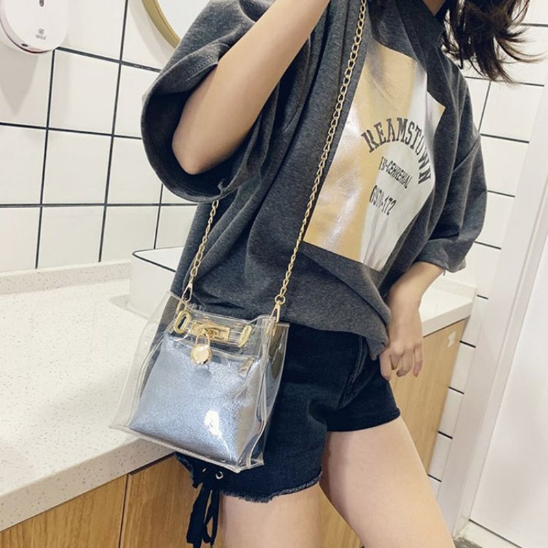 Pu Plain Chain Square Crossbody Tasker