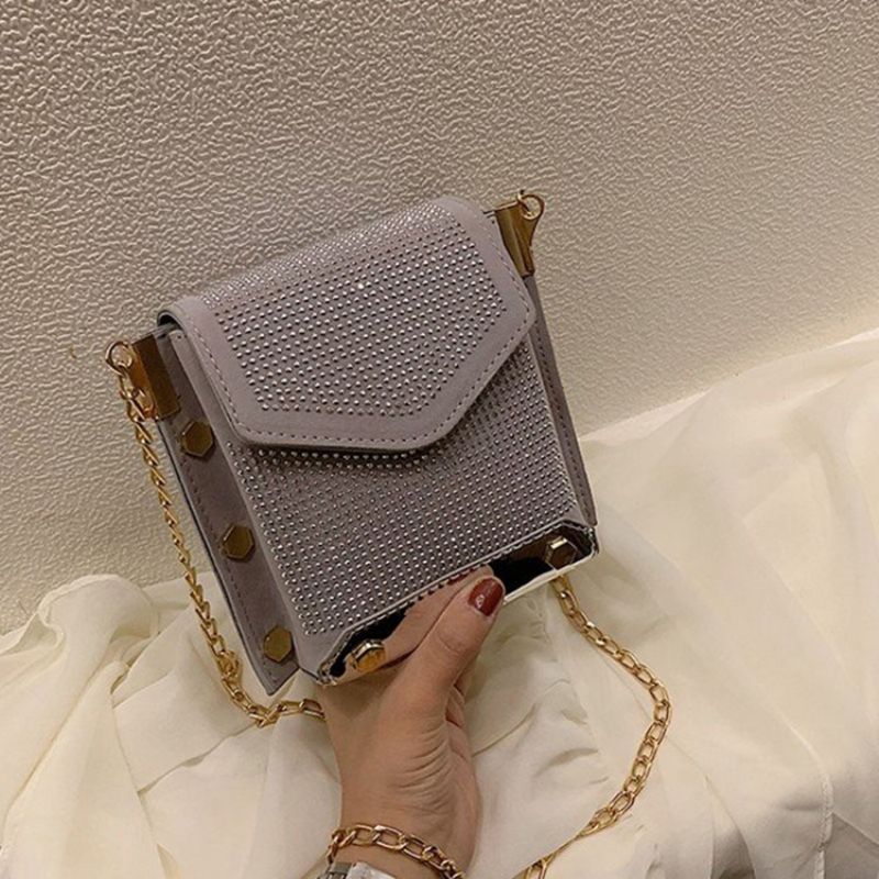 Pu Rhinestone Chain Rektangle Crossbody Tasker