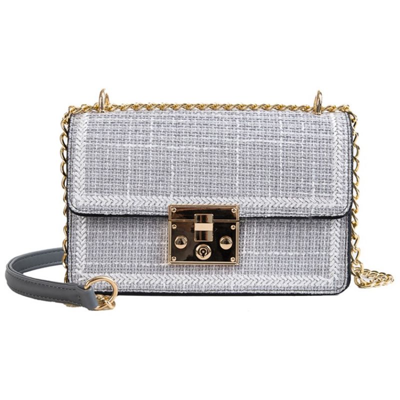 Pu Strikket Plaid Rektangel Crossbody Tasker