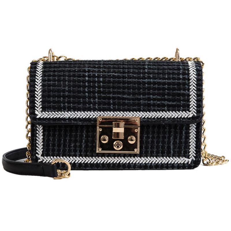 Pu Strikket Plaid Rektangel Crossbody Tasker