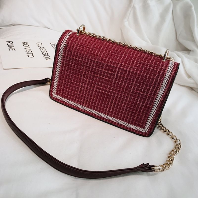 Pu Strikket Plaid Rektangel Crossbody Tasker