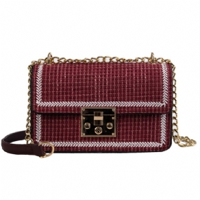 Pu Strikket Plaid Rektangel Crossbody Tasker