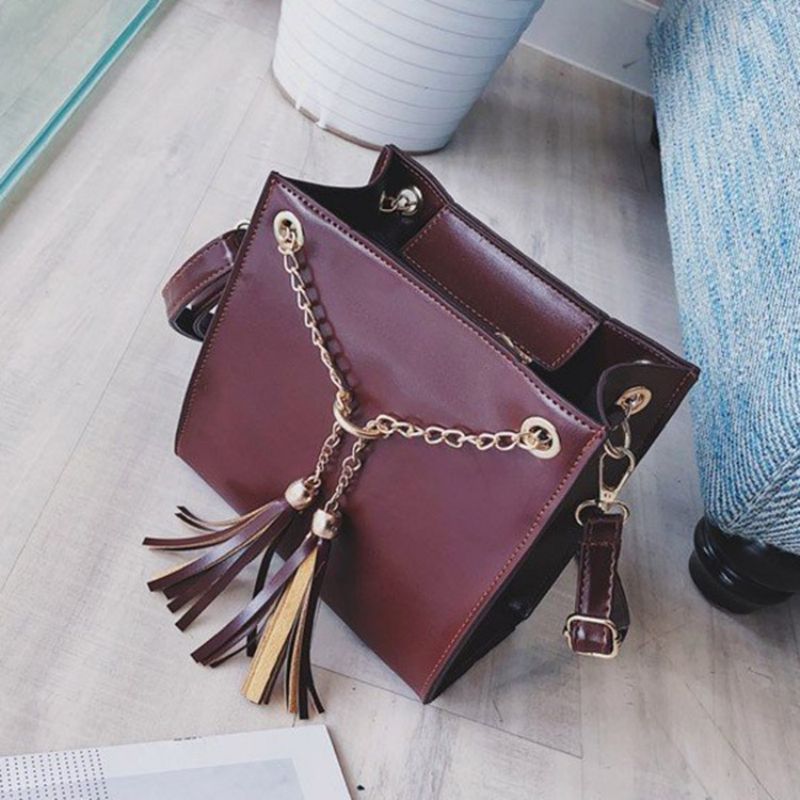 Pu Tassel Plain Square Crossbody Taske