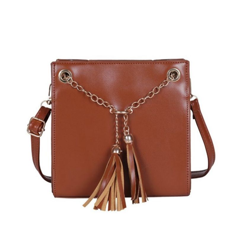 Pu Tassel Plain Square Crossbody Taske