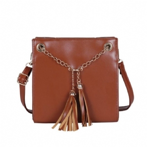 Pu Tassel Plain Square Crossbody Taske