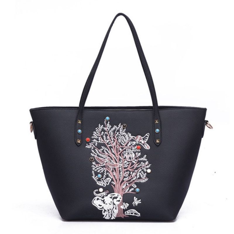 Totebag Med Blomsterbroderi I Koreansk Stil