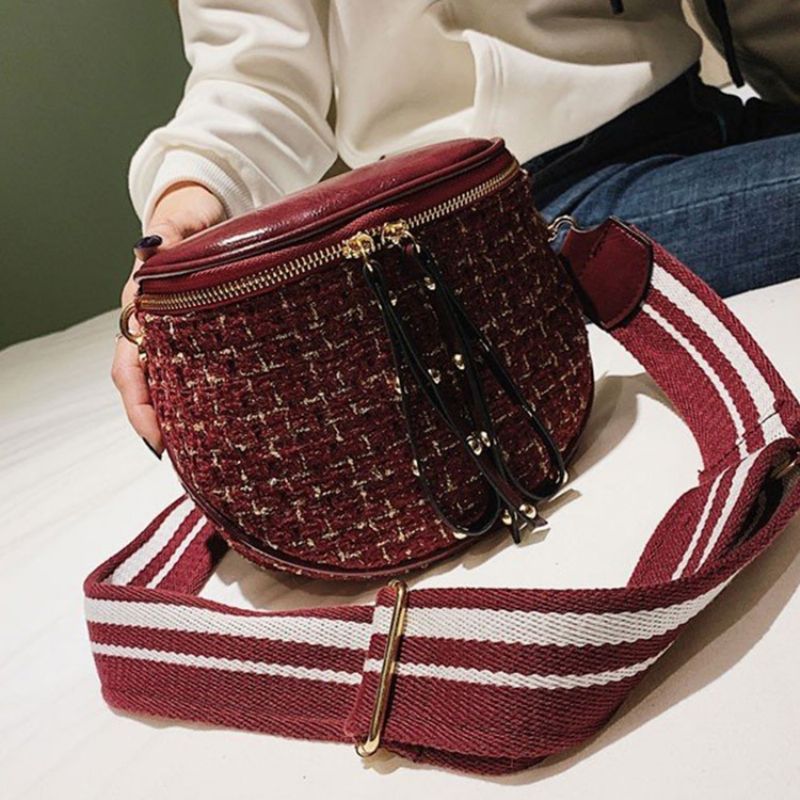 Uldblandinger Plaid Tråd Sadel Crossbody Tasker