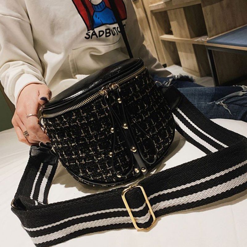 Uldblandinger Plaid Tråd Sadel Crossbody Tasker