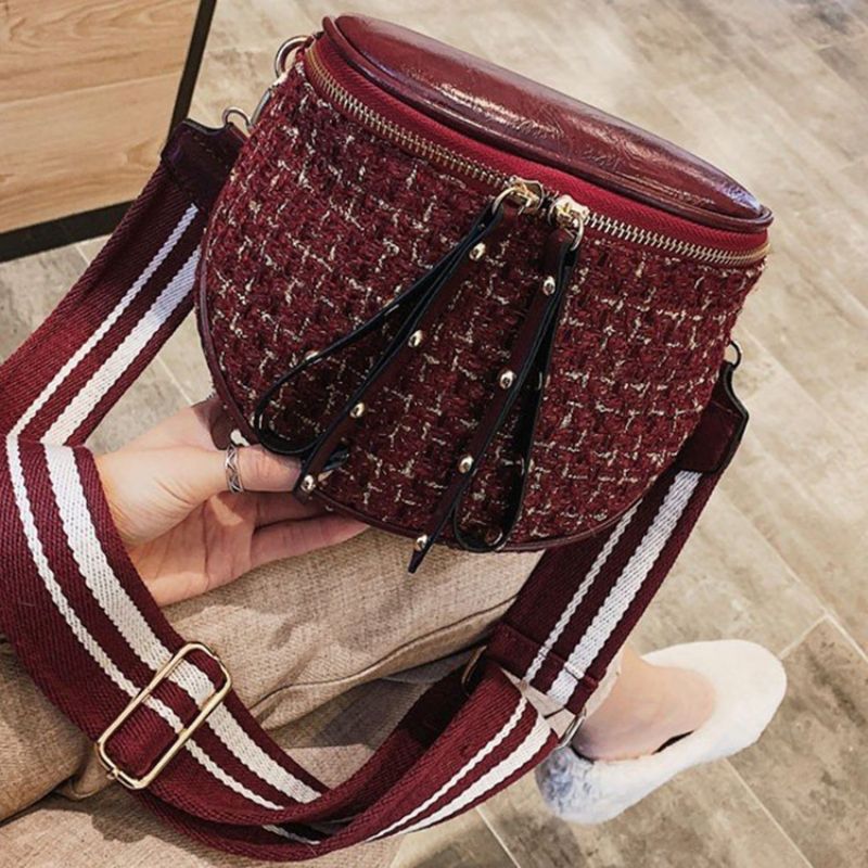 Uldblandinger Plaid Tråd Sadel Crossbody Tasker