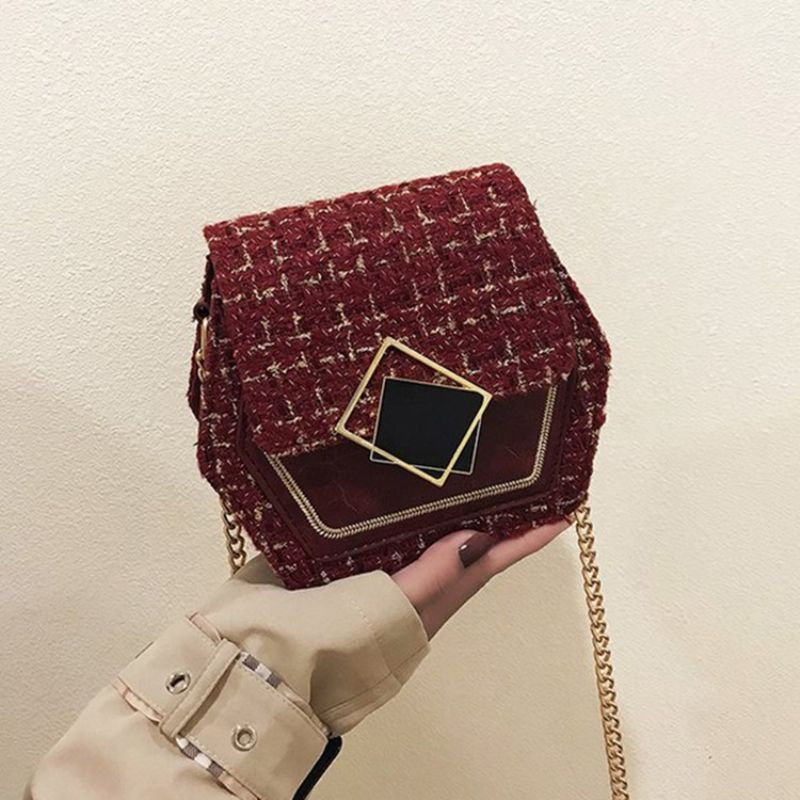 Wool Blends Plaid Chain Crossbody Tasker