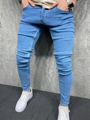 Almindelig Knap Blyantbukser Casual Lynlås Mænds Jeans