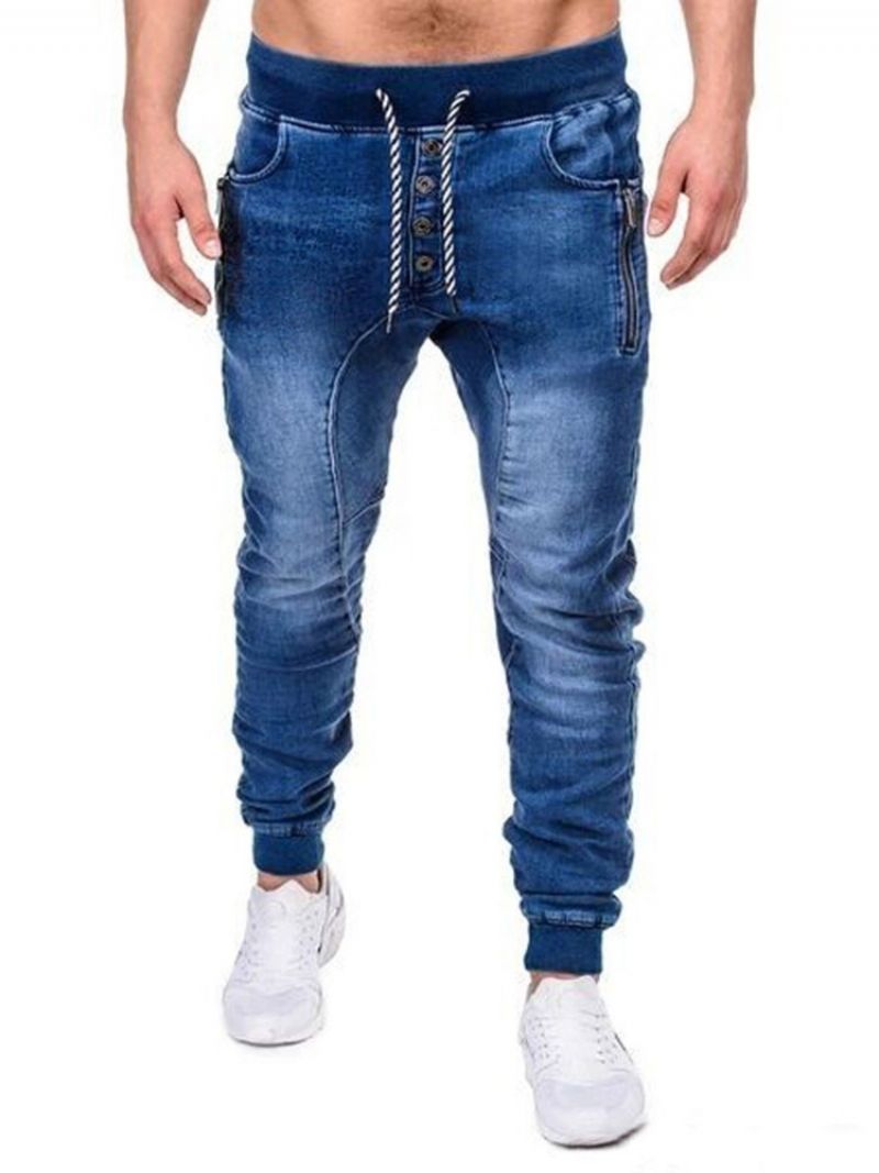 Almindelig Lynlås Pencil Bukser Casual Lace-Up Mænds Jeans