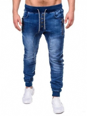 Almindelig Lynlås Pencil Bukser Casual Lace-Up Mænds Jeans