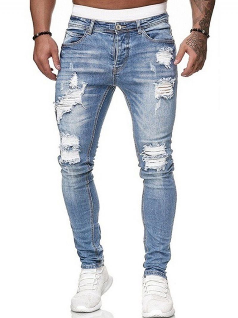 Almindeligt Hul Lynlås Jeans Med Mellemtalje