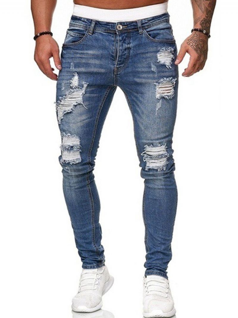 Almindeligt Hul Lynlås Jeans Med Mellemtalje