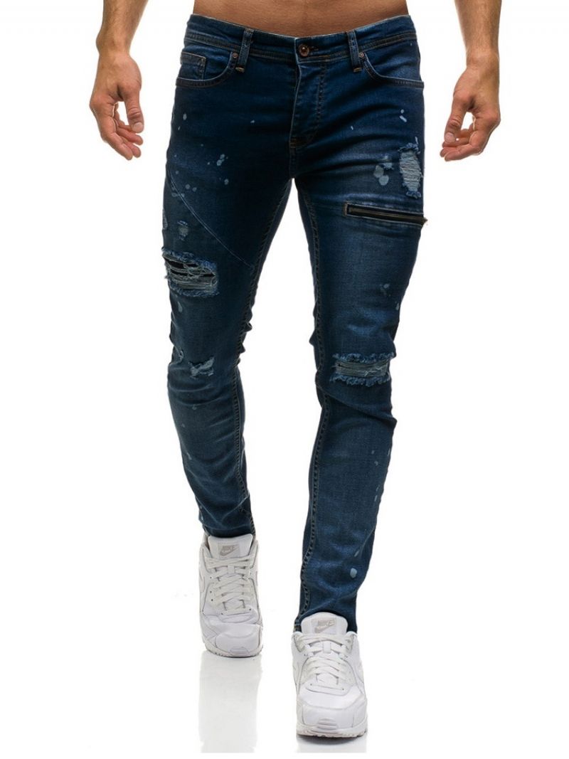 Almindeligt Uelastisk Slidte Mænds Afslappede Rippede Jeans