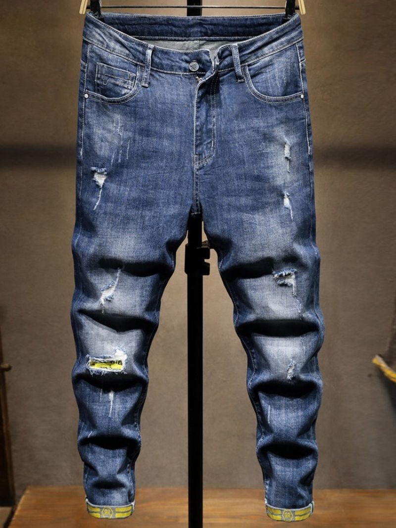 Blyant Bukser Farve Blok Slidte Mid Waist Mænds Mode Jeans