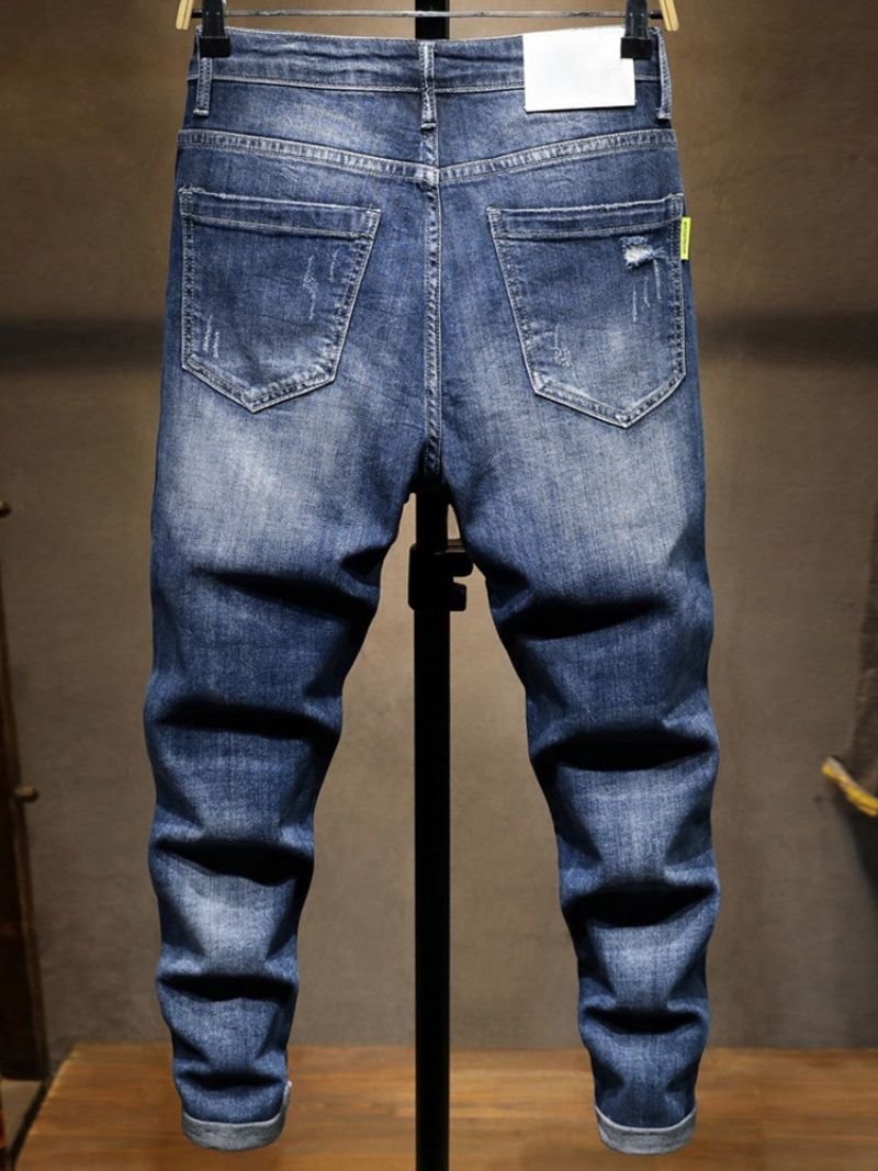 Blyant Bukser Farve Blok Slidte Mid Waist Mænds Mode Jeans