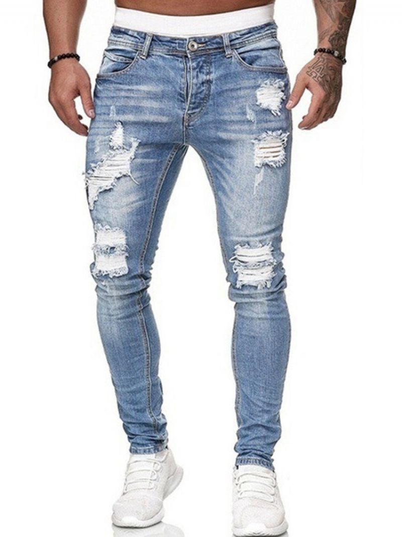 Blyant Bukser Hul Almindelig Midtalje Lynlås Mænds Jeans