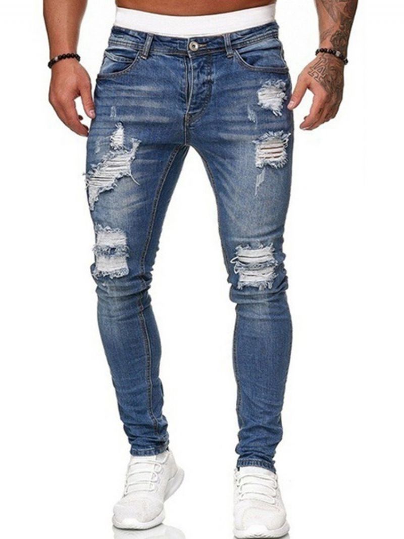 Blyant Bukser Hul Almindelig Midtalje Lynlås Mænds Jeans