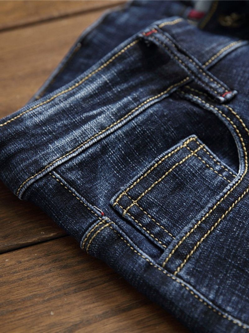 Broderi Farve Blok Lynlås Mode Jeans