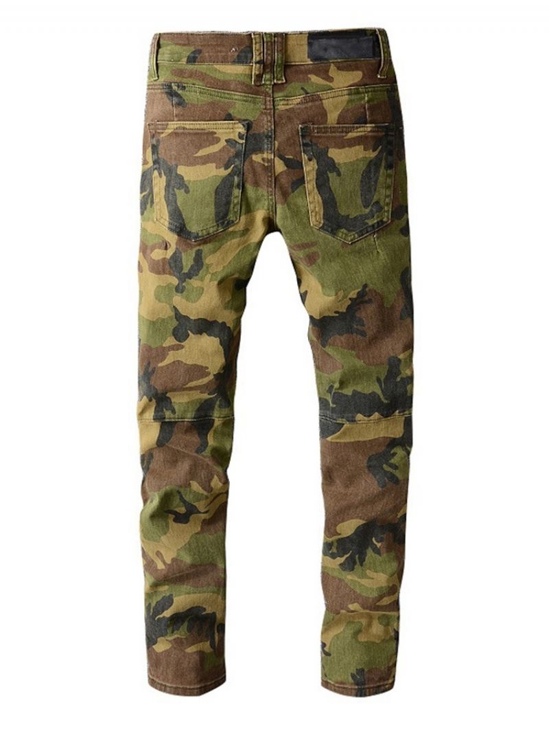 Camouflage Print Pencil Pants European Zipper Jeans