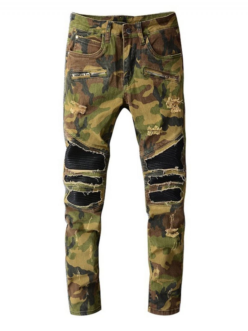 Camouflage Print Pencil Pants European Zipper Jeans