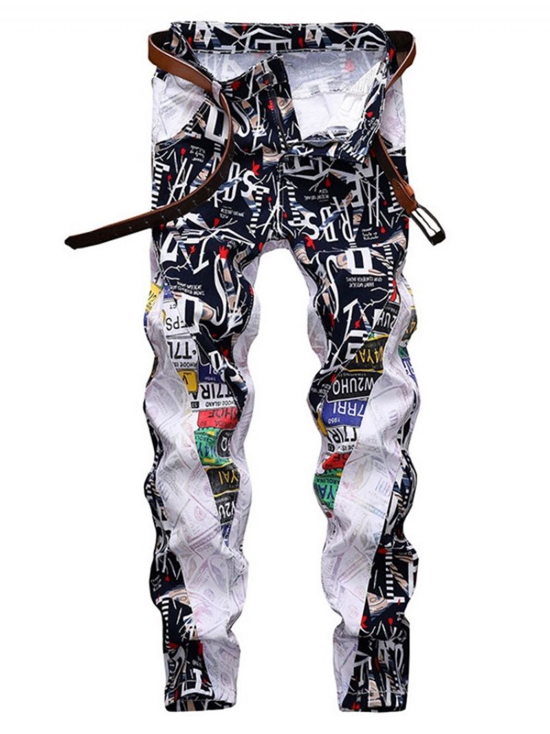 Color Block Straight Patchwork European Mid Waist Jeans