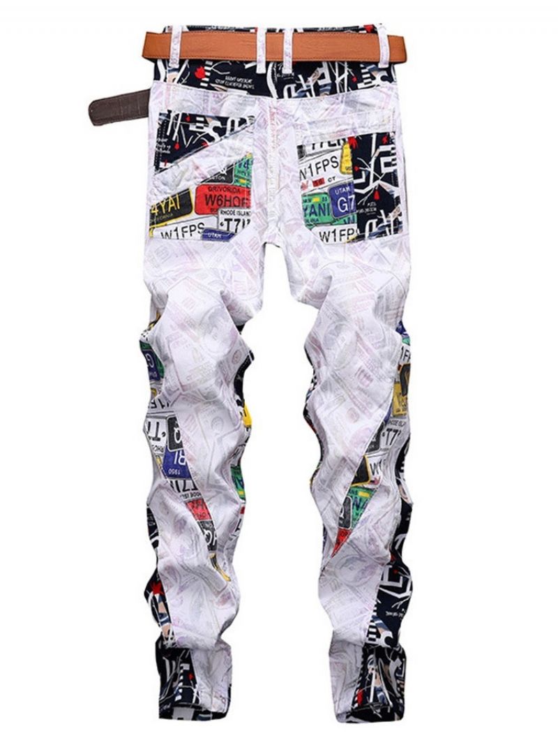 Color Block Straight Patchwork European Mid Waist Jeans