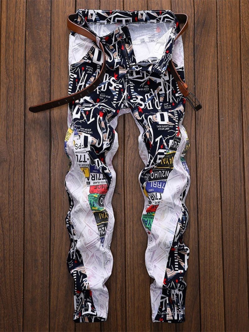 Color Block Straight Patchwork European Mid Waist Jeans