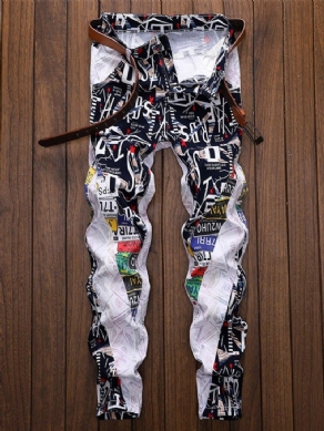 Color Block Straight Patchwork European Mid Waist Jeans