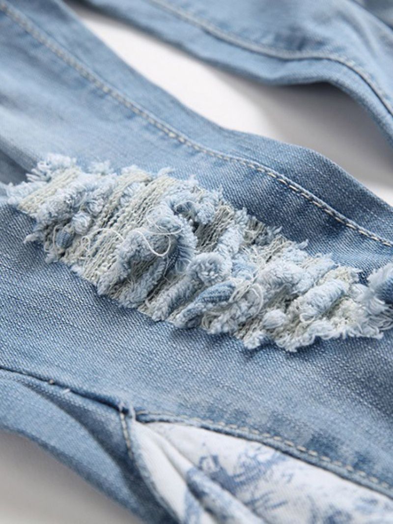 Farveblok Slidte Jeans Med Mellemtalje Til Mænd