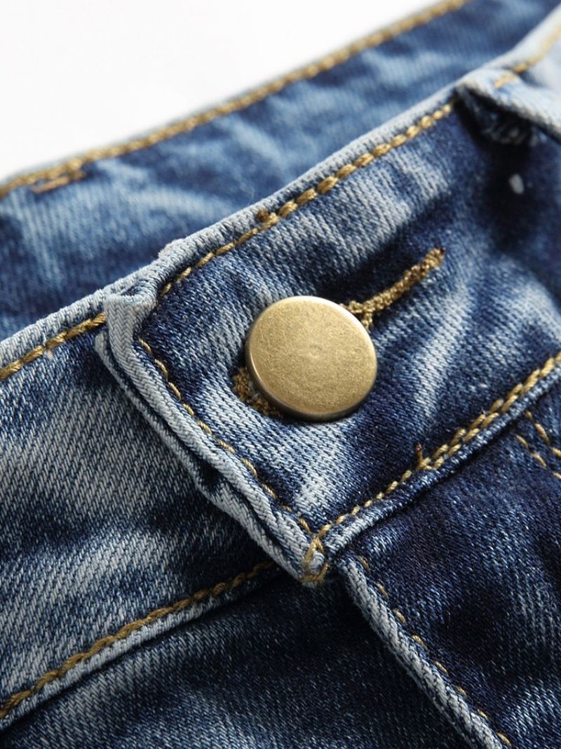 God Kvalitet Slidte Jeans Med Lige Midtalje Lynlås