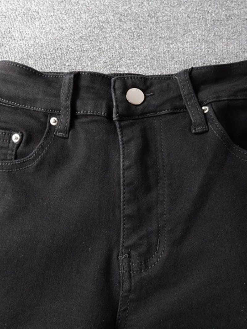 Hole Pencil Pants Mid Waist Lynlås Jeans