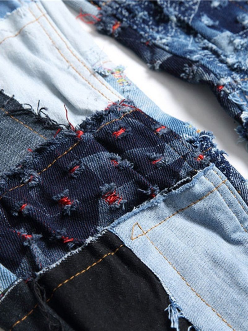 Lige Patchwork Farveblok Jeans Med Midttaljeknap