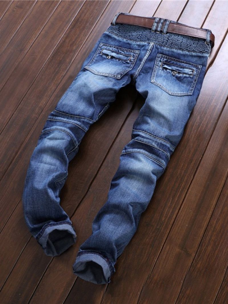 Lige Plisserede Mellemtalje Europæiske Mænds Jeans