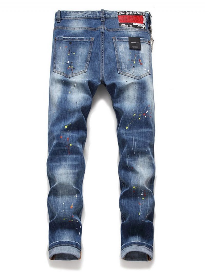 Lige Slidte Europæiske Mænds Slim Mid Waist Jeans