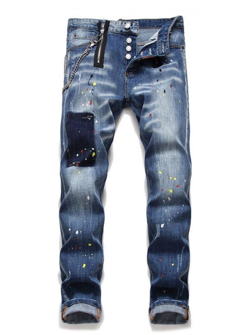 Lige Slidte Europæiske Mænds Slim Mid Waist Jeans