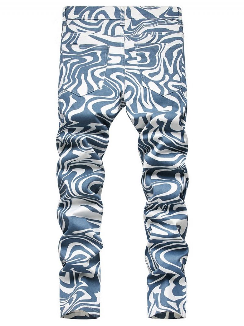 Lige Uformelle Jeans Med Mellemtalje Med Print Til Mænd