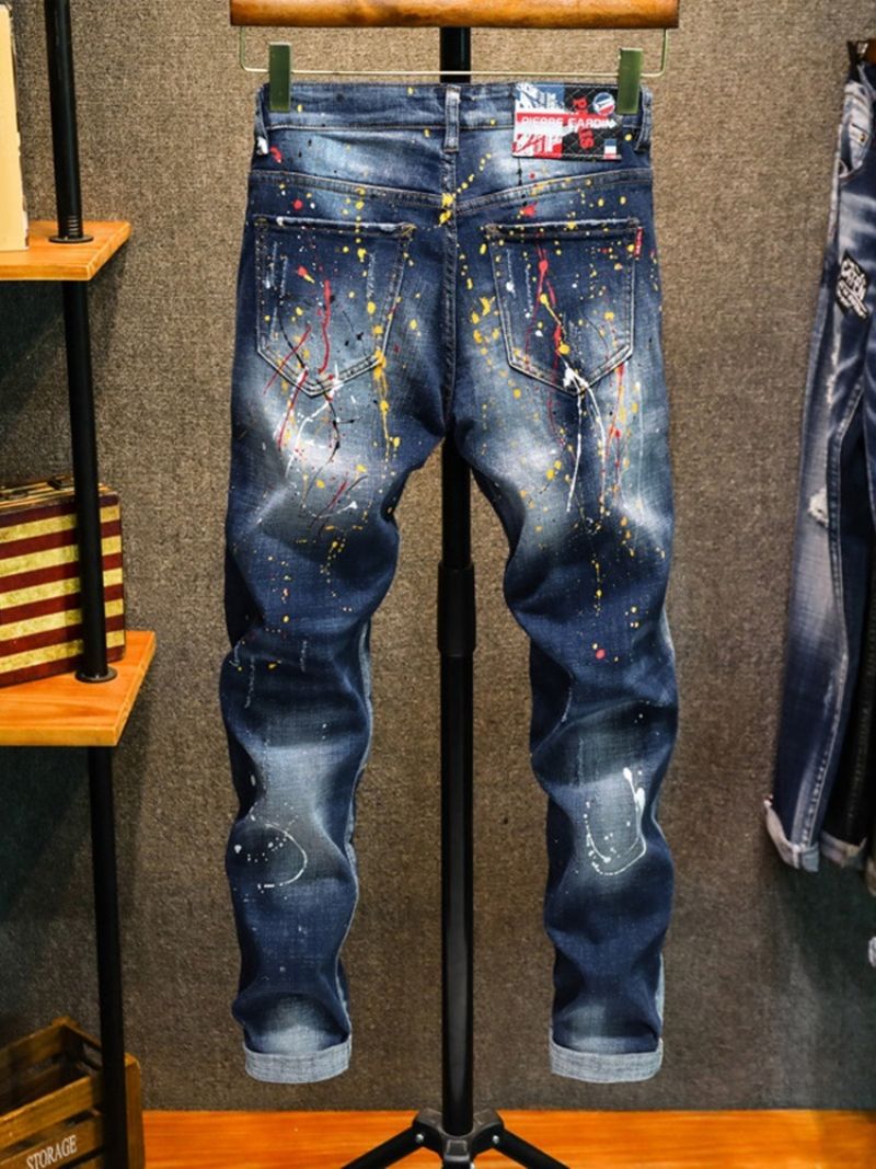 Paint Splatters Pencil Bukser Lynlås Mid Waist Jeans