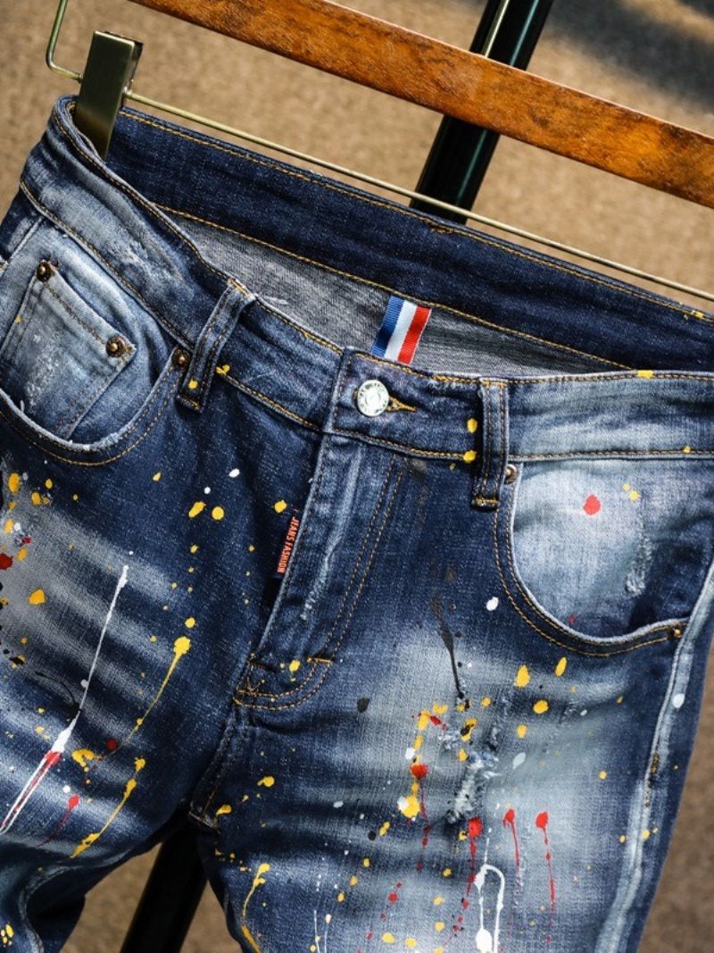 Paint Splatters Pencil Bukser Lynlås Mid Waist Jeans